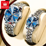 Olevs Stainless Steel fashionable Couple watches (Navy Blue) 3