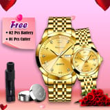 Olevs Stainless Steel fashionable Couple watches Full Golden 1