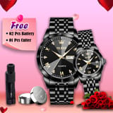 Olevs Stainless Steel fashionable Couple watches Full Black 1