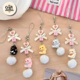 Cat & Bow Phone Charm with Pom Pom 1