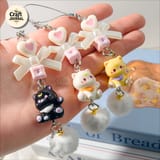 Cat & Bow Phone Charm with Pom Pom 2