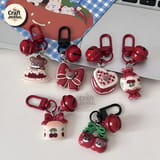 Retro Love Cherry Red Bear Cartoon Bell Keychain 1
