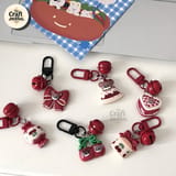 Retro Love Cherry Red Bear Cartoon Bell Keychain 3