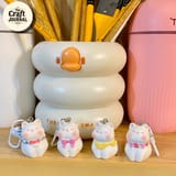 Cute White Cat Keychain – Chubby Kitty Bag Charm with Bow 1