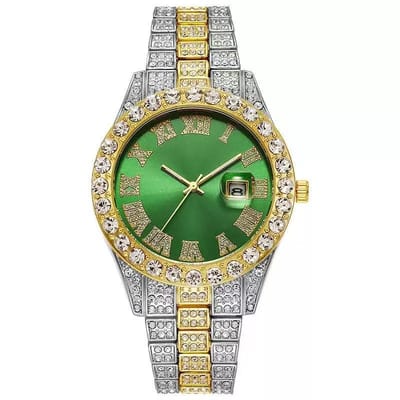 Cross-Border Hot-Selling Men's Watches Wholesale Steel Band Calendar Roman Diamond-