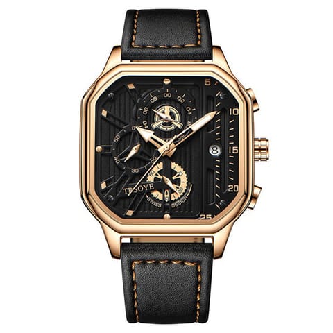 Trsoye Fashionable Black leather belt wrist Watch