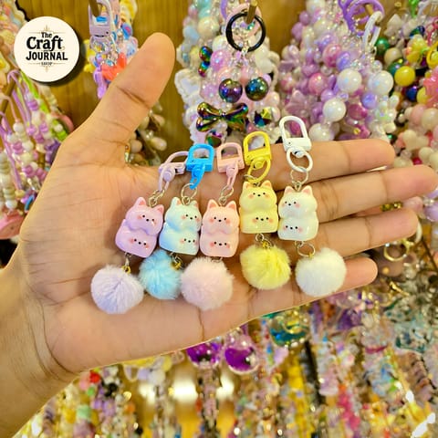 Cute Chubby Cat Plush Keychain – Kawaii Stacked Cat Bag Charm