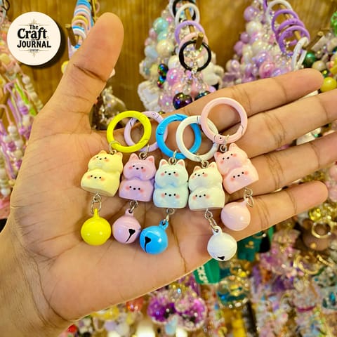 Cute Chubby Cat Bell Keychain – Kawaii Stacked Cat Bag Charm