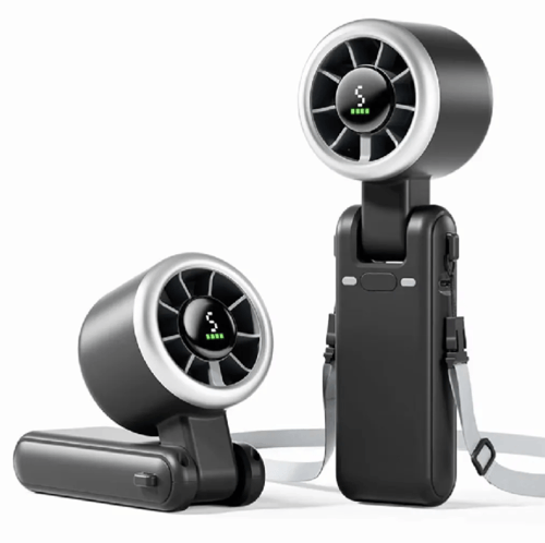 Mini High-Speed Handheld Turbo Fan | Smart Digital Display Rechargeable Portable Neck & Desk Fan | 5 Speed USB Fan