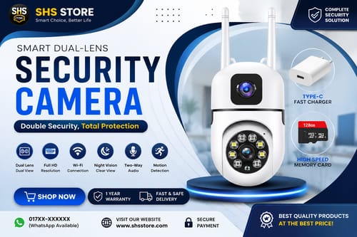 Dual Lens Mini Outdoor WiFi IP Camera – 1080P HD Smart Security Camera