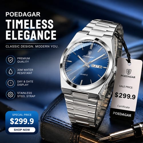 POEDAGAR Premium Men's Stainless Steel Quartz Wrist Watch