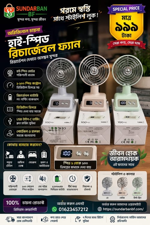 High-Speed Rechargeable Fan with Digital Display