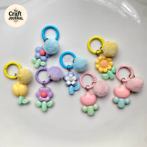 Sakura Pom-Pom Heart Keychain