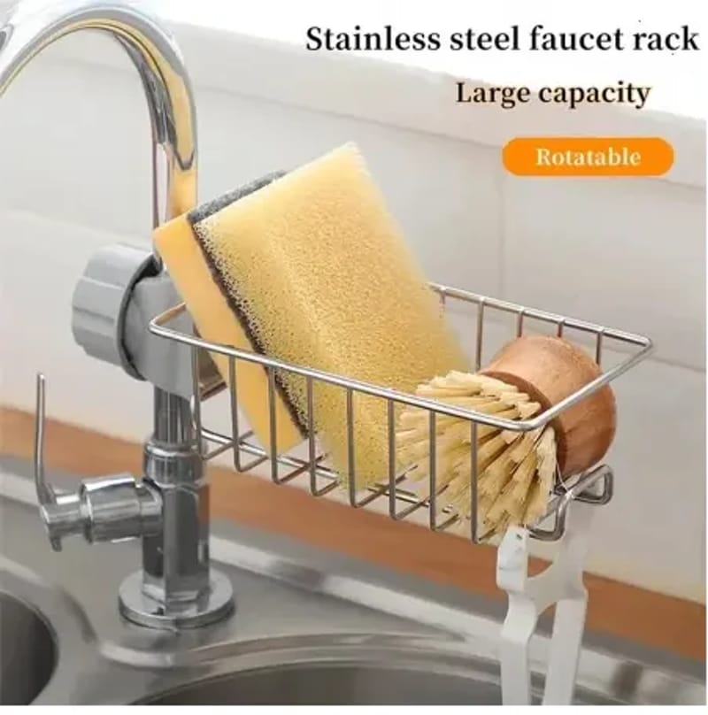 Stainless Steel Faucet Rack Kitchen Sink Caddy – Silver