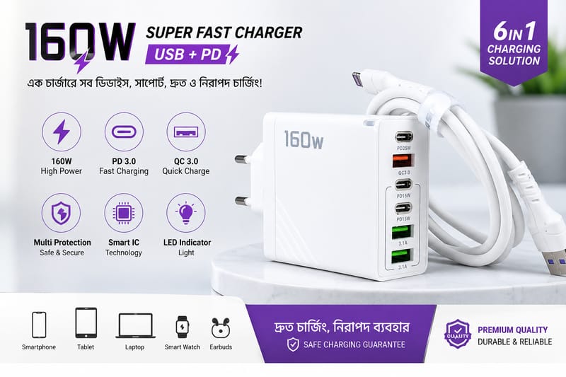 Ultimate 160W GaN Charging Station: One Charger for All Your Devices