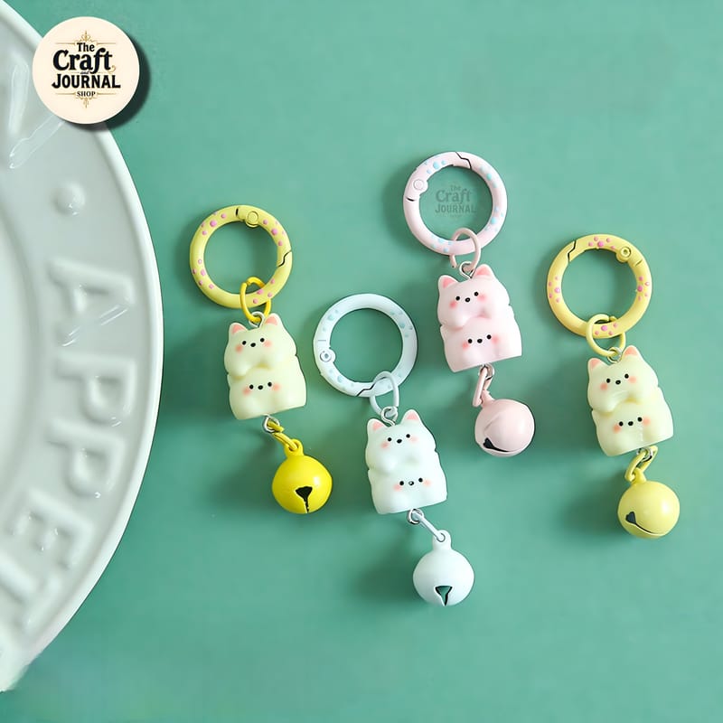 Cute Stacked Kitty Bell Keychain