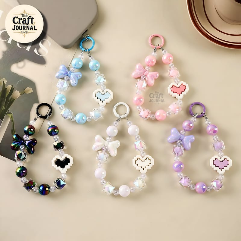 Beaded Butterfly Heart Phone Charm