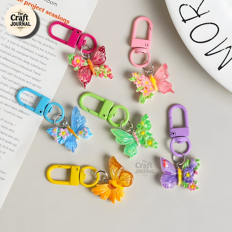 Flower Butterfly Oil Painting Keychain