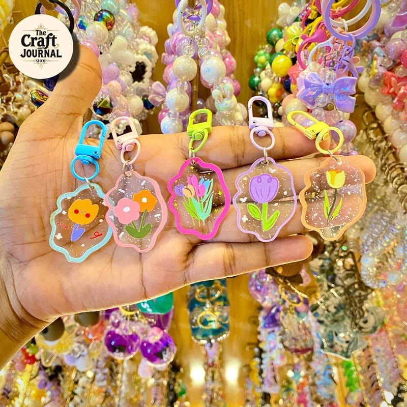 Cute Flower Acrylic Keychain – Colorful Floral Bag Charm