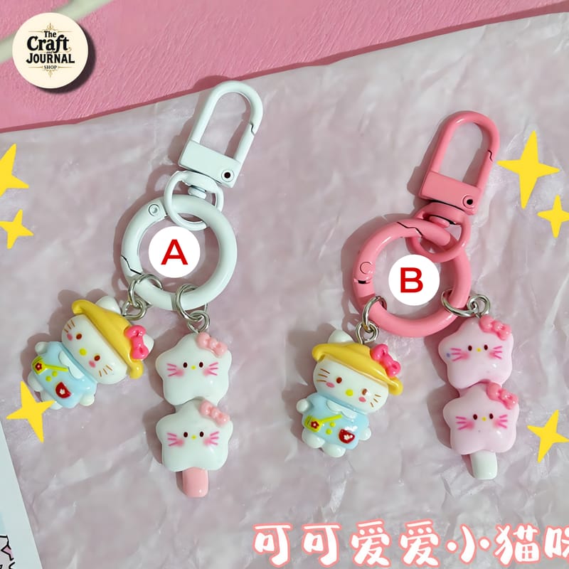 Cute Kitty Popsicle Keychain Set – Kawaii Double Charm Bag Accessory