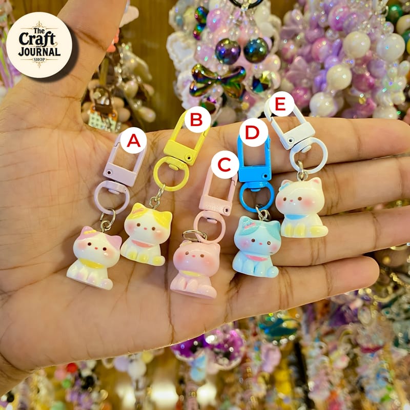 Cute Pastel Cat Keychain – Kawaii Kitty Bag Charm
