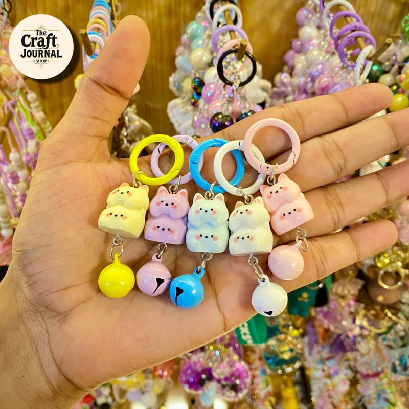 Cute Chubby Cat Bell Keychain – Kawaii Stacked Cat Bag Charm
