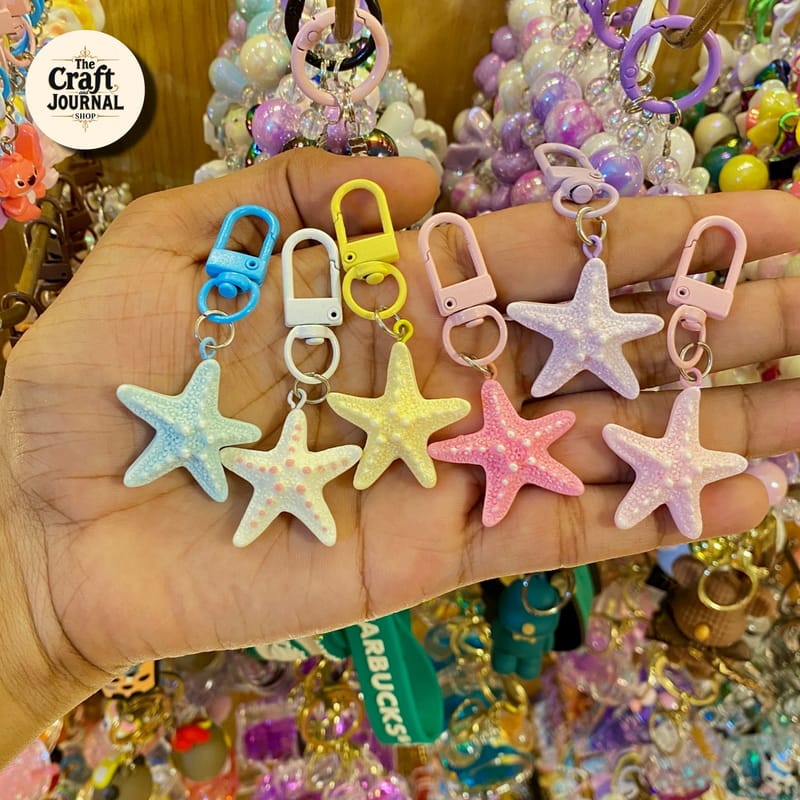 Pastel Starfish Charm Keychain – Ocean Beach Bag Accessory