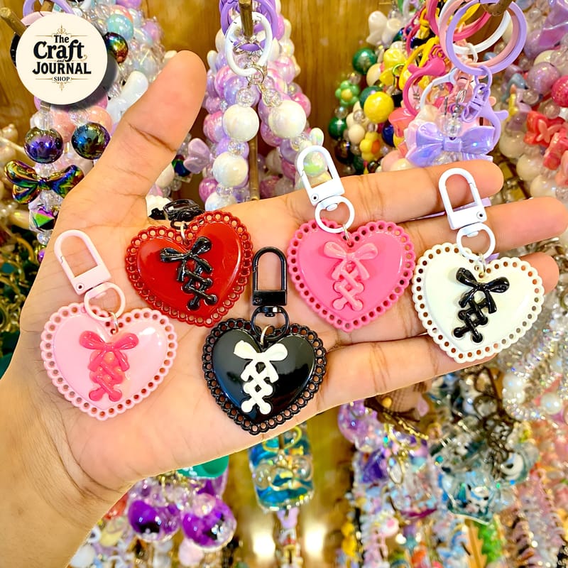 Lace Heart Ribbon Keychain – Cute Bow Charm Bag Accessory